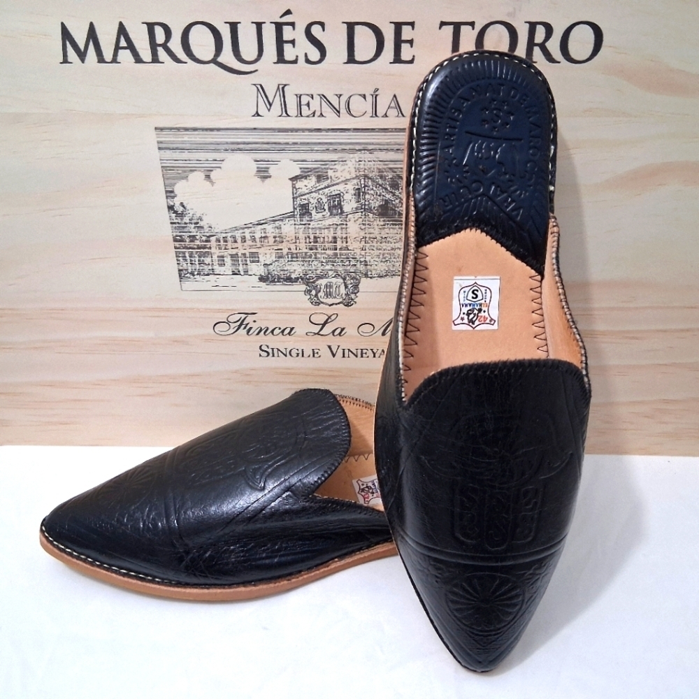 Hamsa Slippers Black Leather Embossed Slides Pointed Toe EU 42 US 11 - Picture 14 of 14